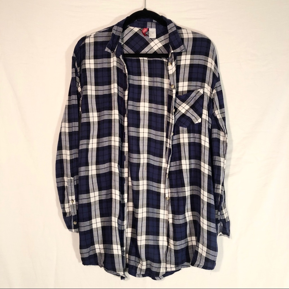 Divided Blue & White Plaid Button Down Shirt 4